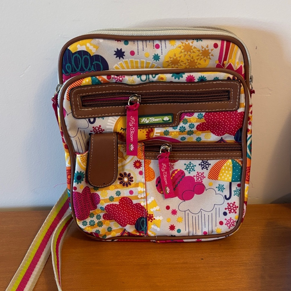 Lily Bloom Colorful Pattern Crossbody Bag | Brown Accents, Eco-Friendly, Travel